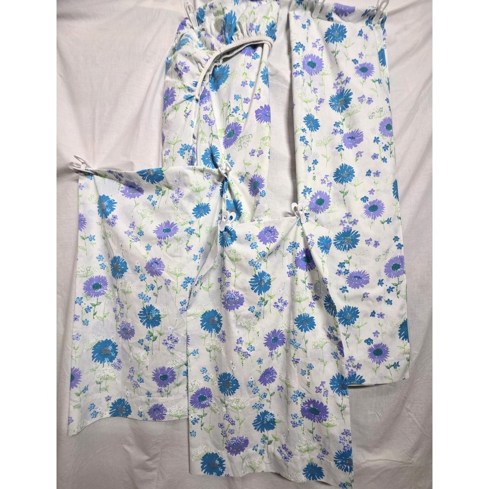 Vtg JP Stevens Utica Double Full Sheet Set Floral Flat Fitted 2 Pillowcases Blue